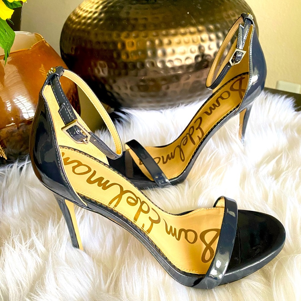 Sam Edelman Ankle Strap Sandal in Black Leather, (Size 9)